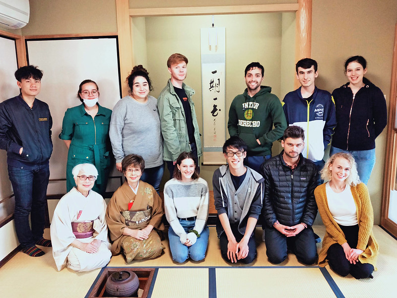 Sam with his classmates during the Japanese tea ceremony.